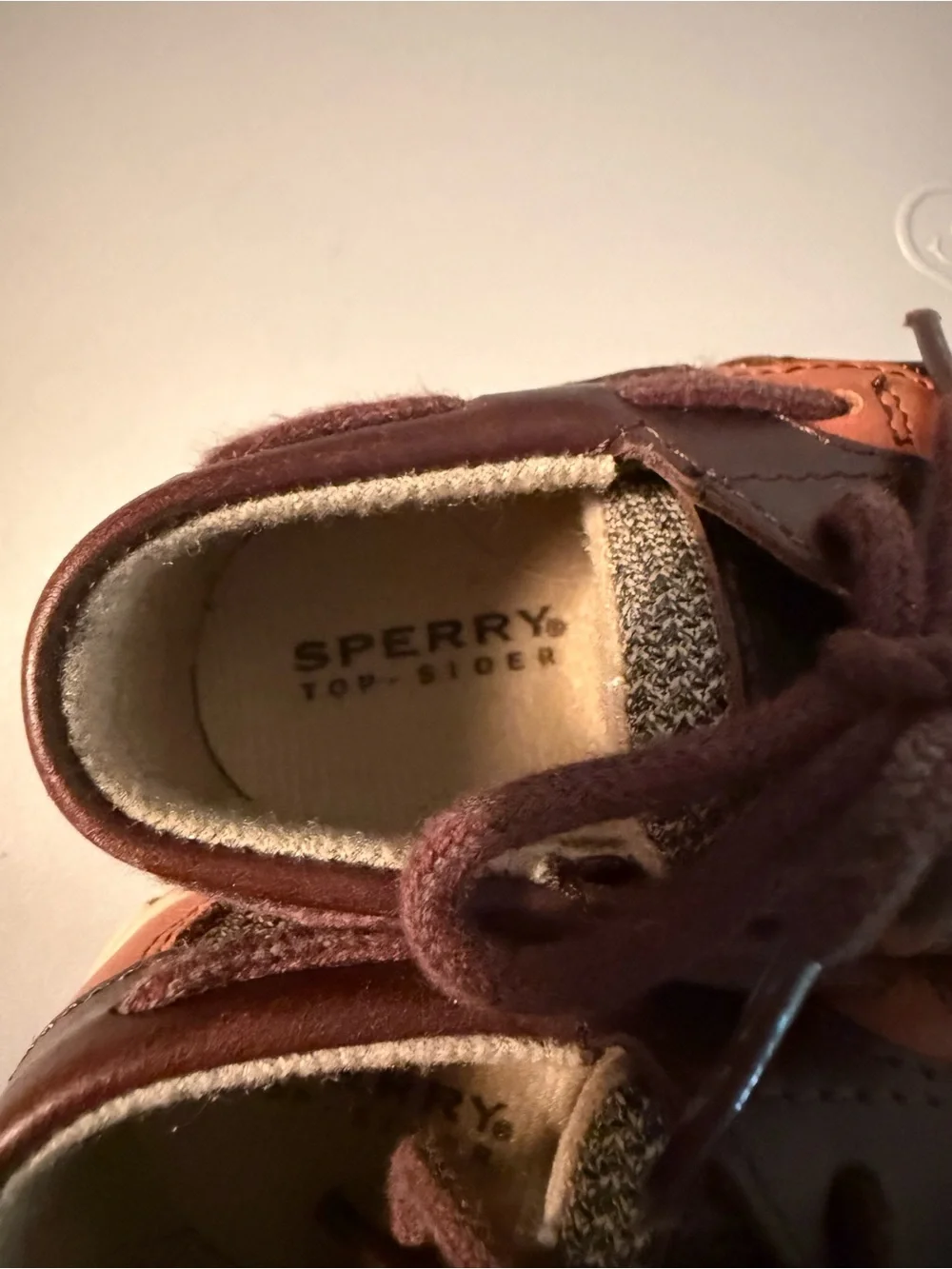 Sperry Brown Leather Baby Boat Shoes with Tan Accents